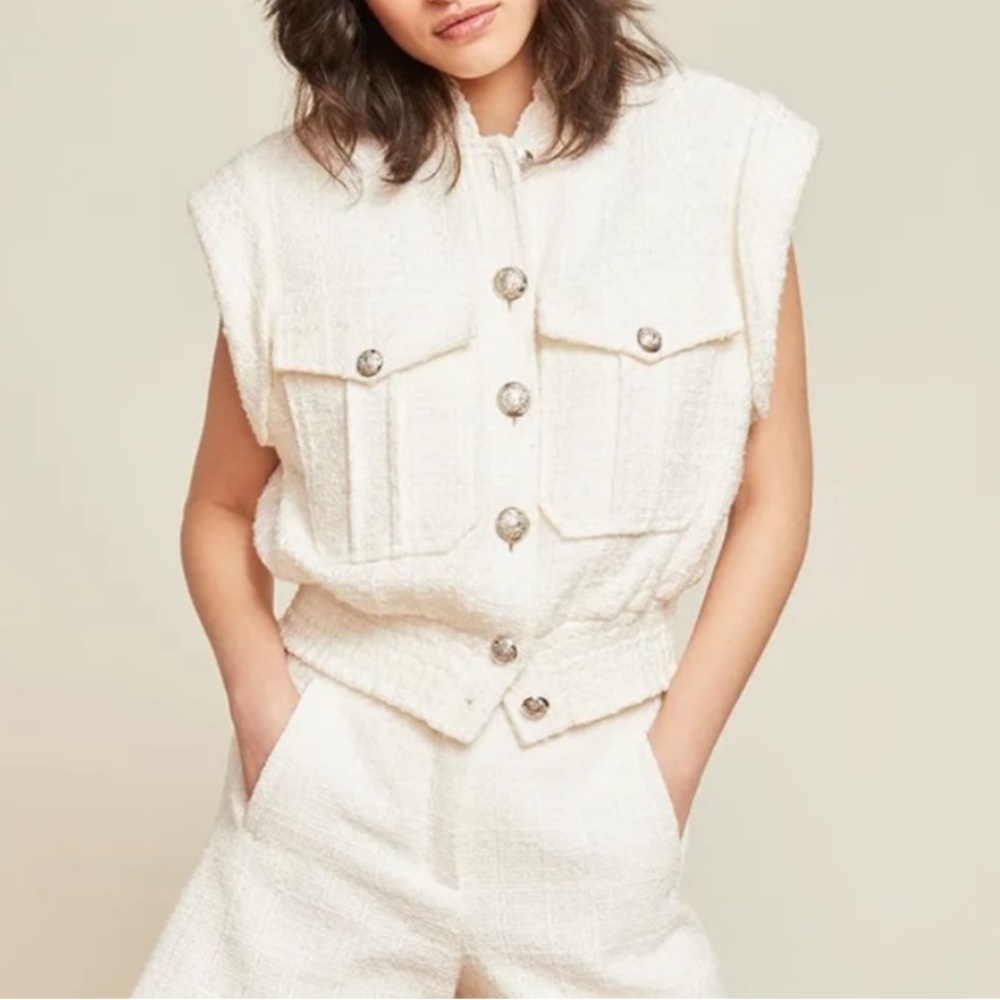 VERONICA BEARD Anastasia Boucle Tweed Button-Front Vest in Off-White Sz L NWOT